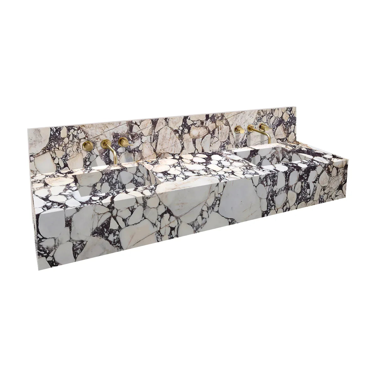 Calacatta Viola Marble Double Sink Wall-mount Bathroom Sink with 10