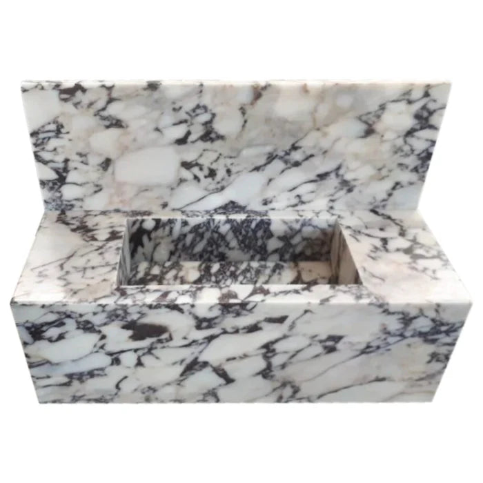Calacatta Viola Marble Rectangular Wall-mount Bathroom Sink with 10