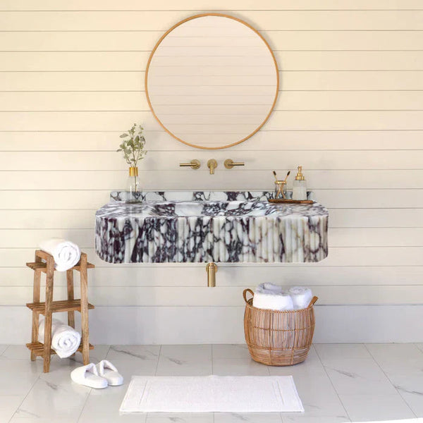 Calacatta Viola Marble Wall-mount Bathroom Vanity Ribbed Textured Front (W)18