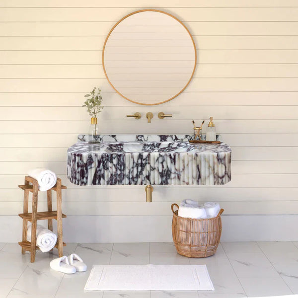 Calacatta Viola Marble Wall-mount Bathroom Vanity Ribbed Textured Front (W)18