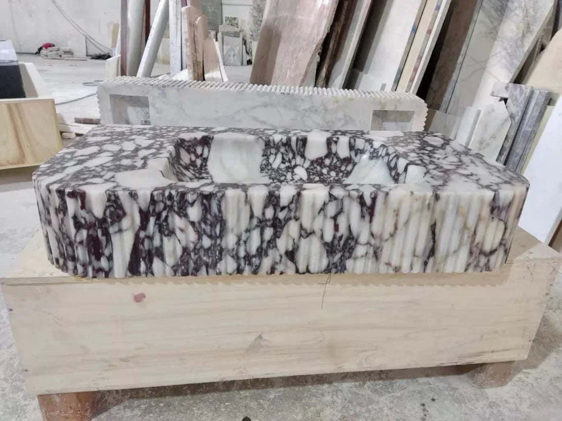 Calacatta Viola Marble Wall-mount Bathroom Vanity Ribbed Textured Front (W)18