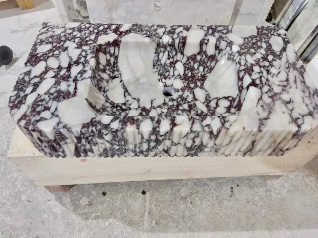 Calacatta Viola Marble Wall-mount Bathroom Vanity Ribbed Textured Front (W)18