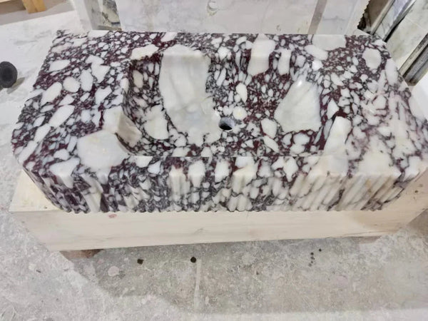 Calacatta Viola Marble Wall-mount Bathroom Vanity Ribbed Textured Front (W)18