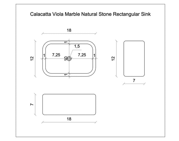 Calacatta Viola Marble Rectangular Wall-mount Bathroom Sink (W)12