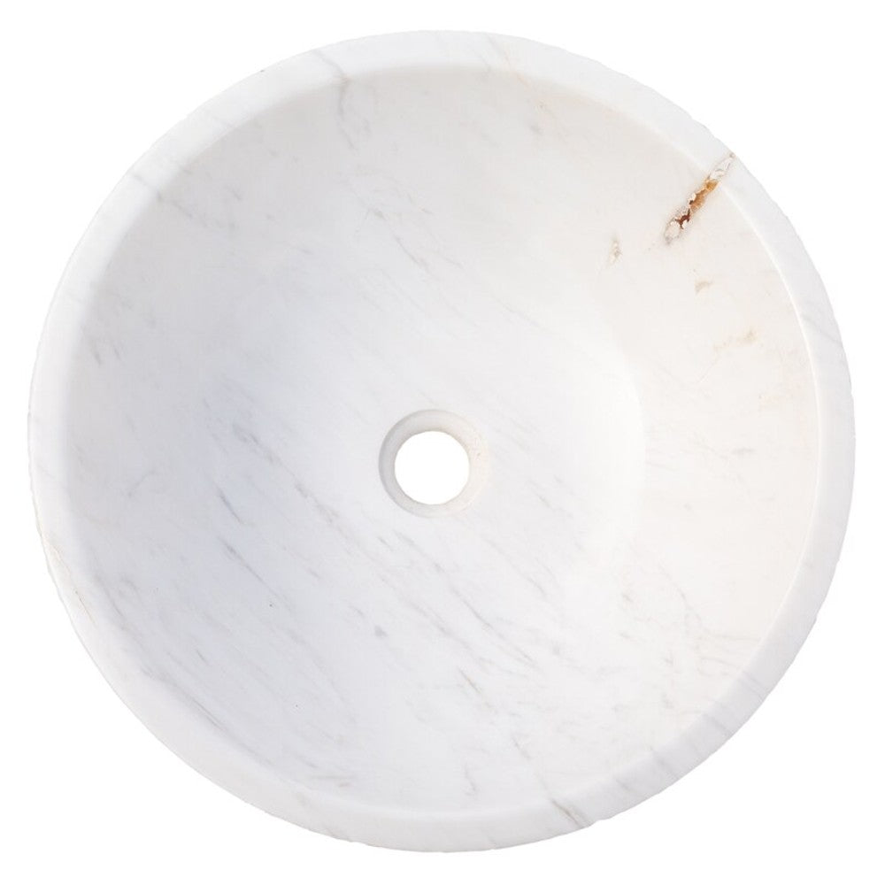 Calacatta White Marble Vessel Sink Bowl Polished Interior and Rough Exterior  (D)16