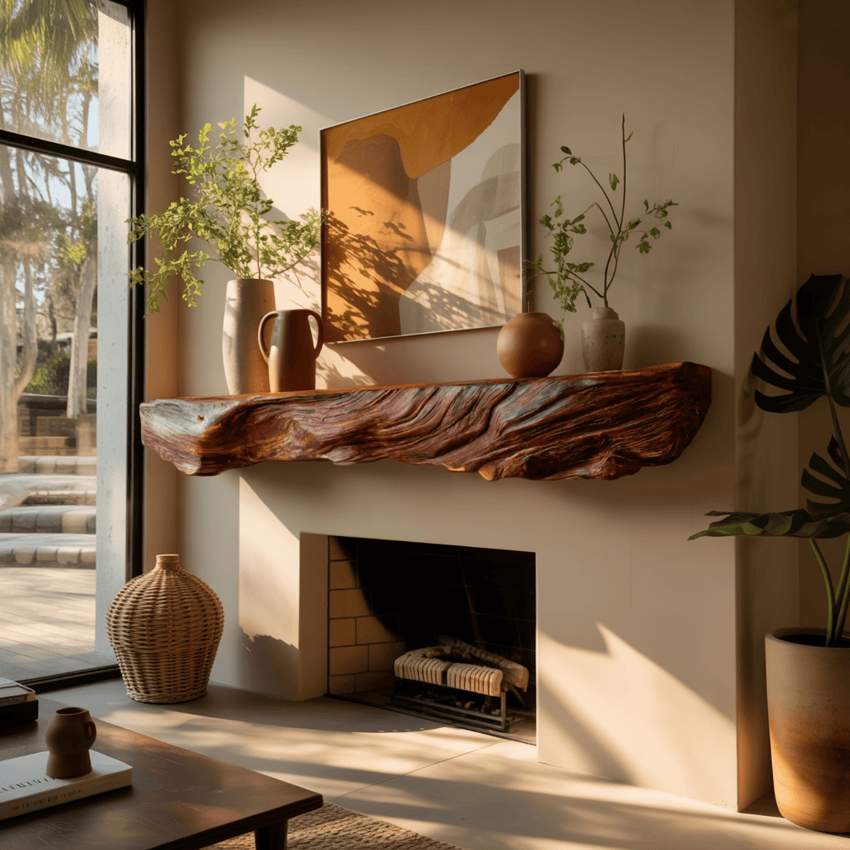 Calen Live-Edge Solid Wood Fireplace Mantel Shelf