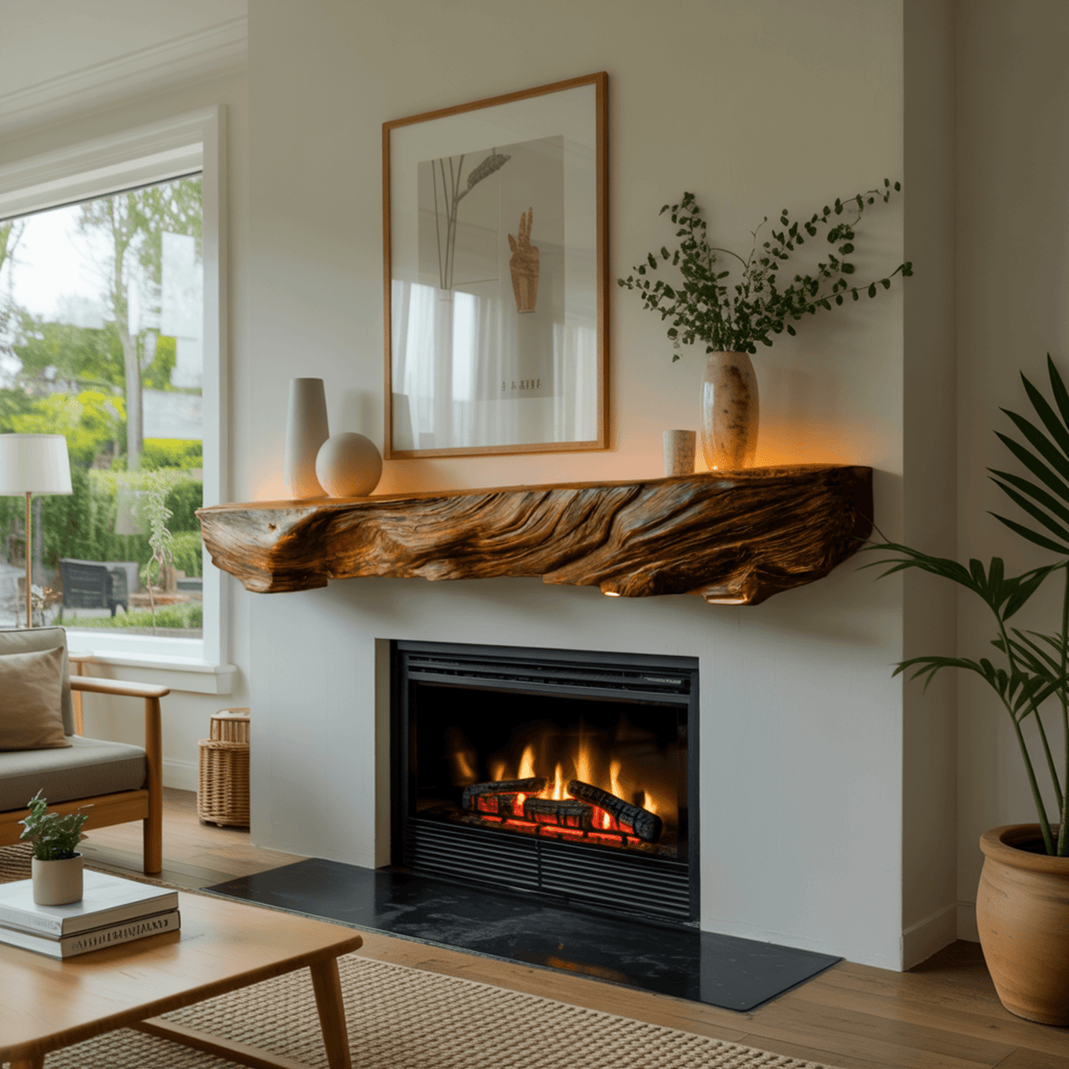 Calen Live-Edge Solid Wood Fireplace Mantel Shelf