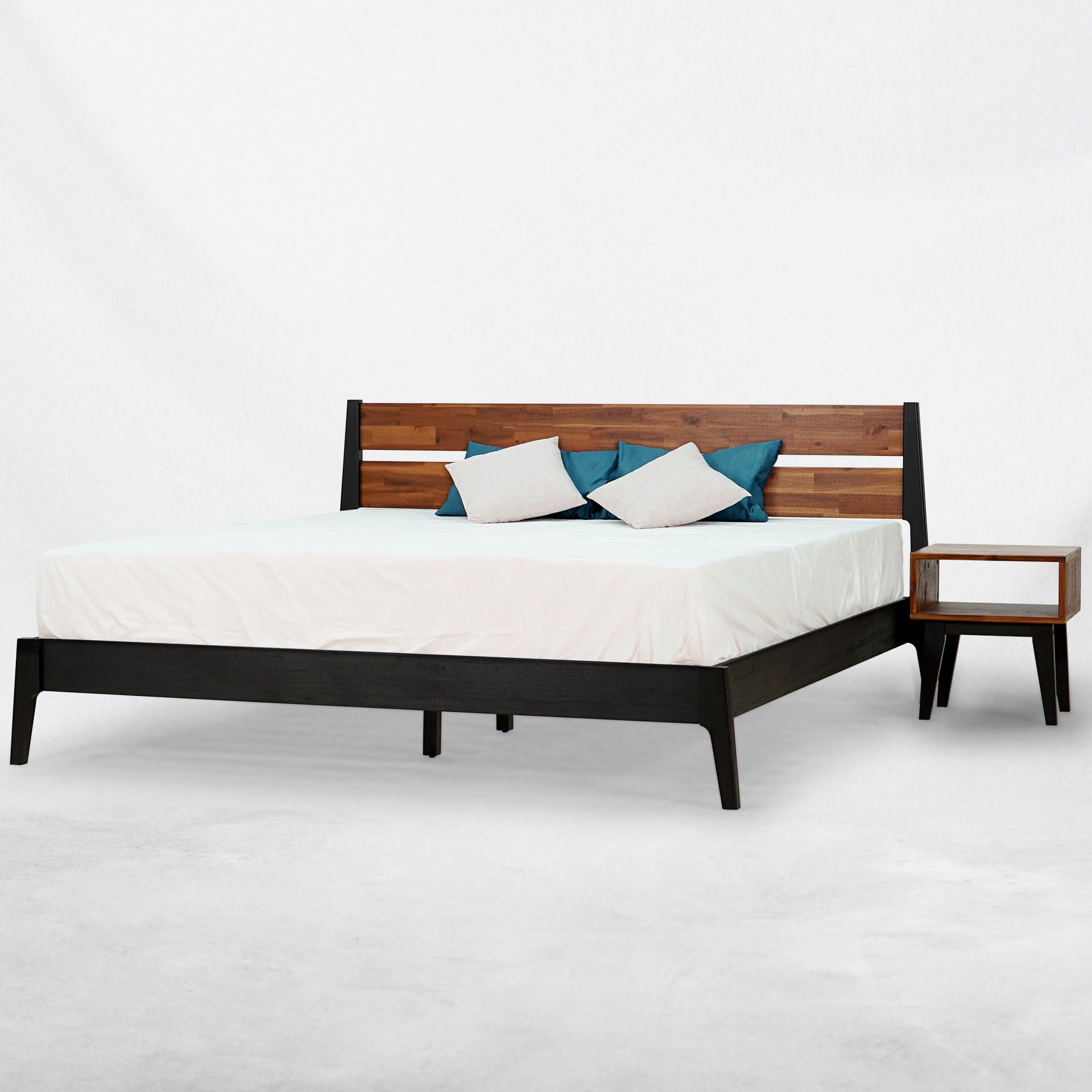Acacia Callisto Solid Wood  Bed Frame and Nightstand Bedroom Set