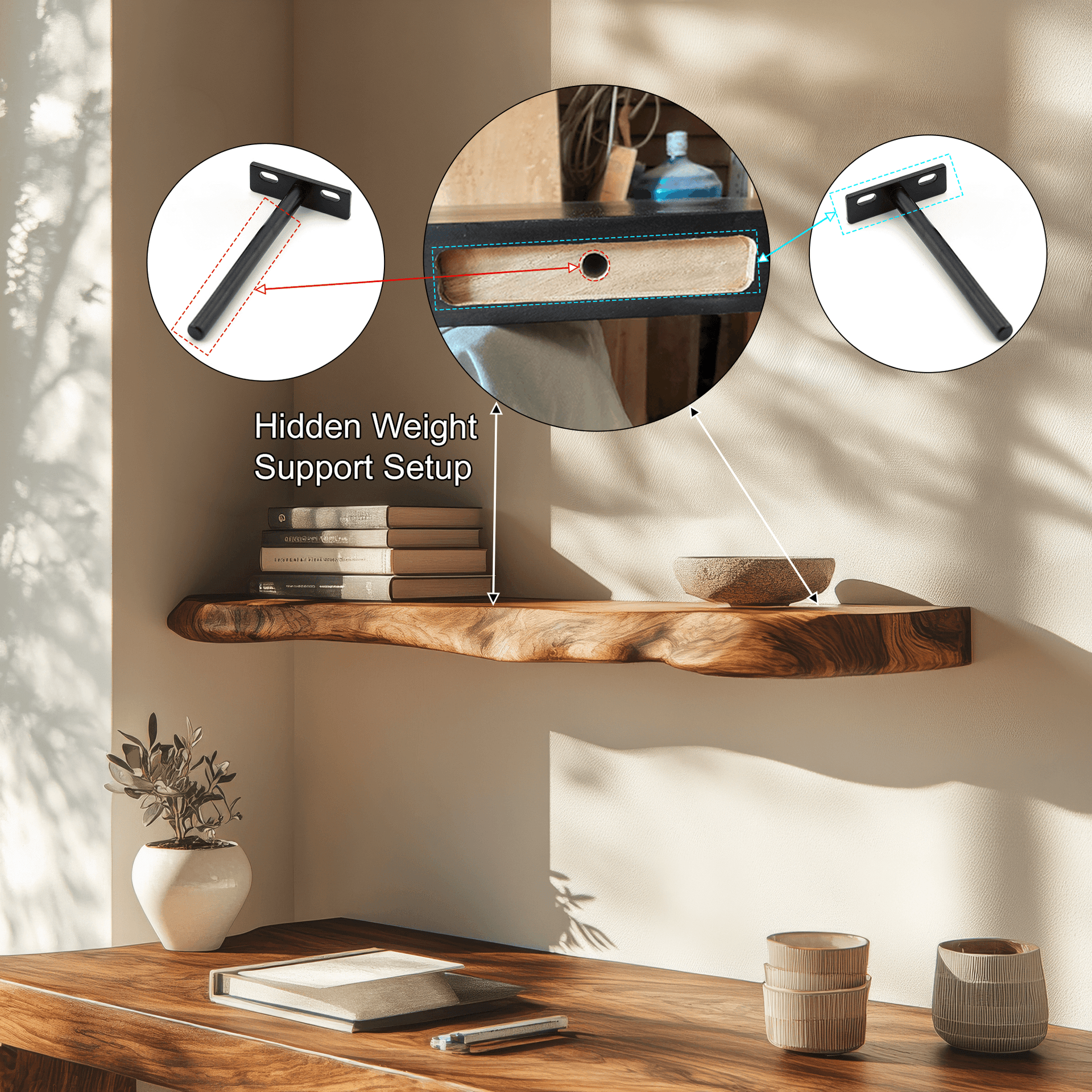 Calvora Live Edge Solid Wood Floating Shelf SPA294832