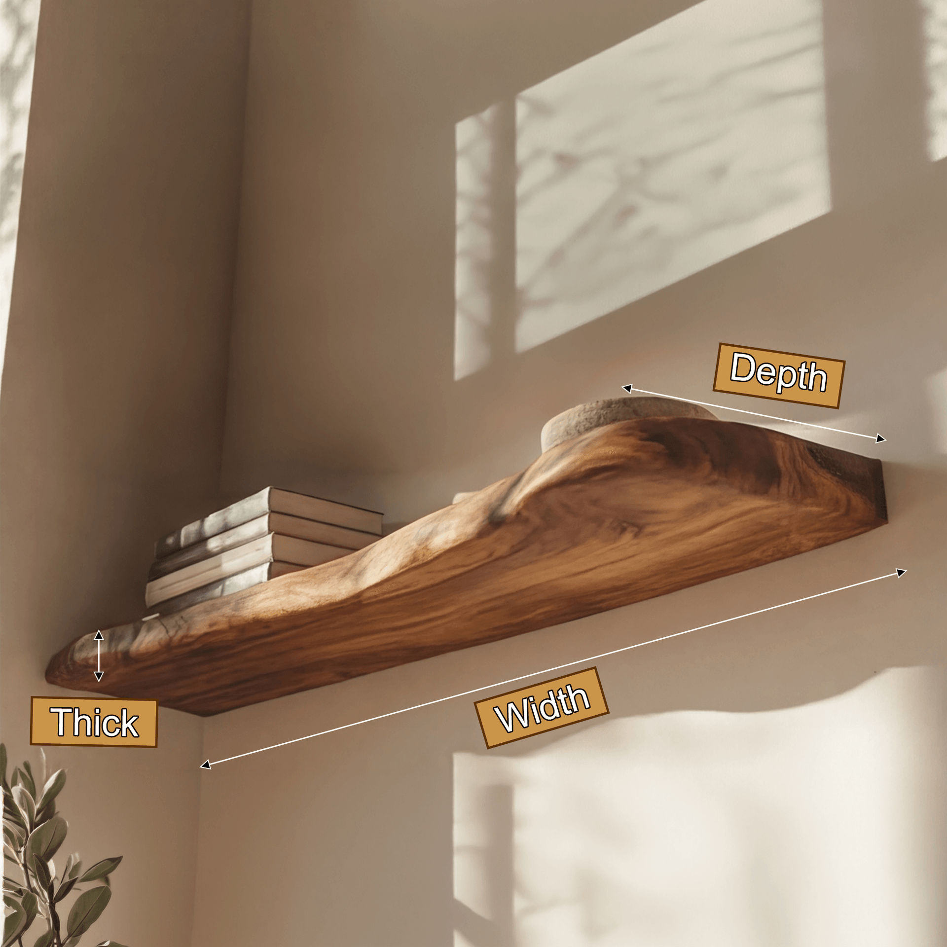 Calvora Live Edge Solid Wood Floating Shelf SPA294832
