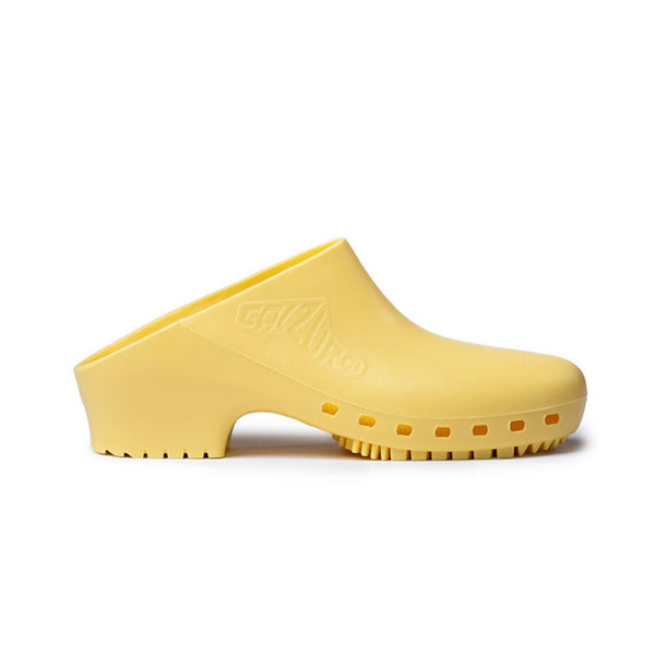 Calzuro Classic Without Holes DAISY. Yellow clog shoe on a white background