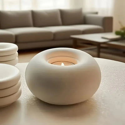 Candle Holder - Hand-Painted Ceramic White Round