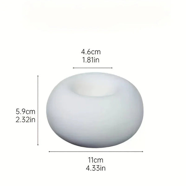 Candle Holder - Hand-Painted Ceramic White Round