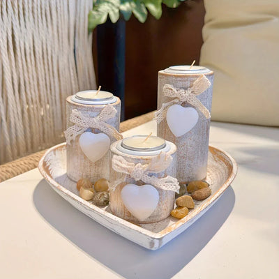 Candle Holder - Wooden White Set