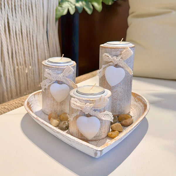 Candle Holder - Wooden White Set