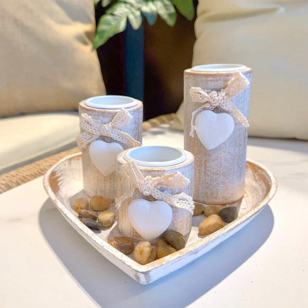 Candle Holder - Wooden White Set