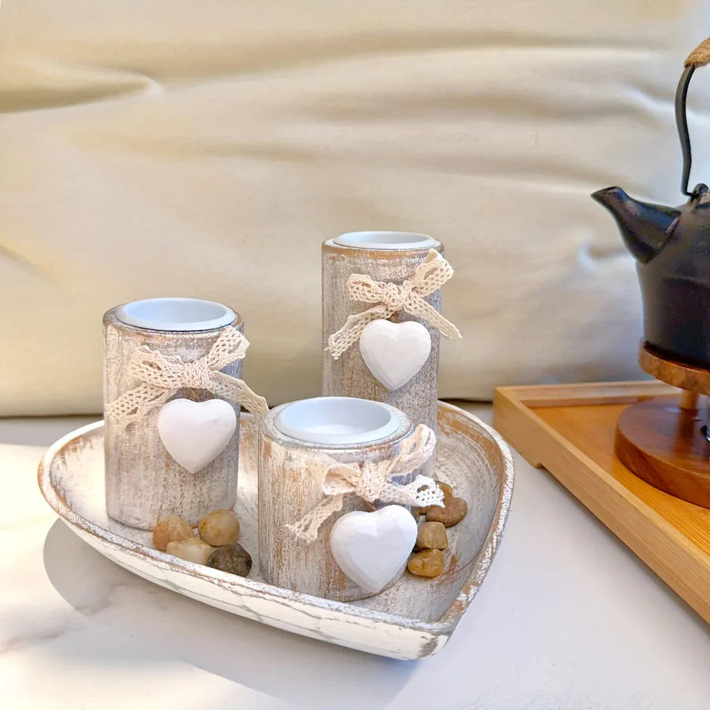 Candle Holder - Wooden White Set
