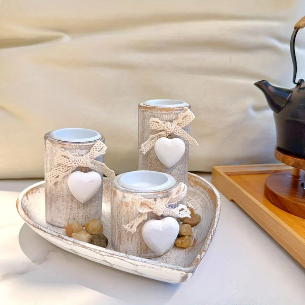 Candle Holder - Wooden White Set