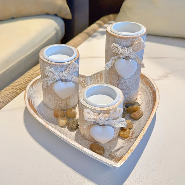 Candle Holder - Wooden White Set