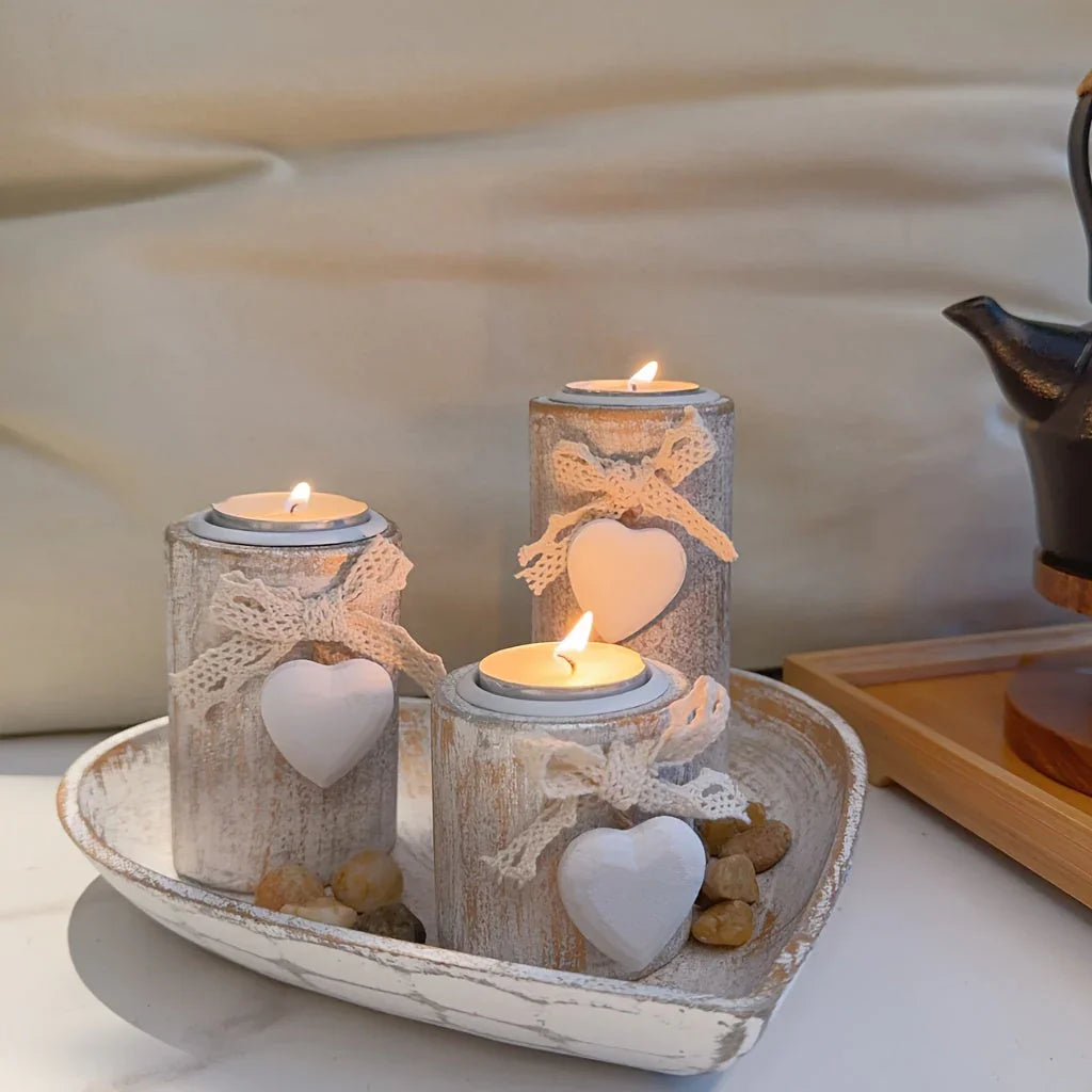 Candle Holder - Wooden White Set