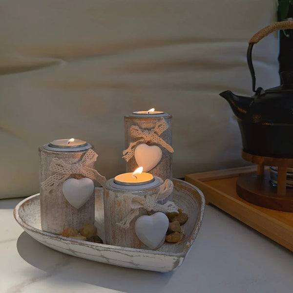 Candle Holder - Wooden White Set