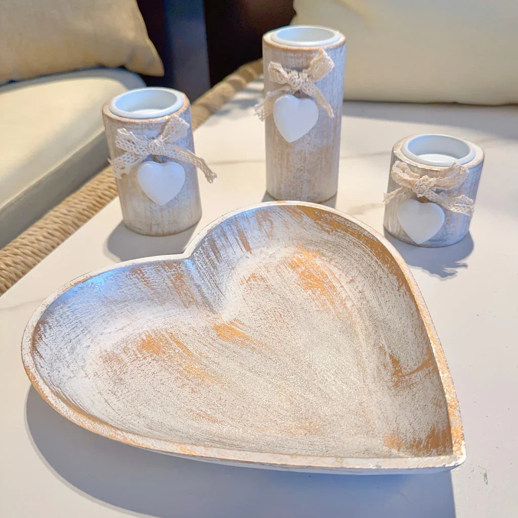 Candle Holder - Wooden White Set