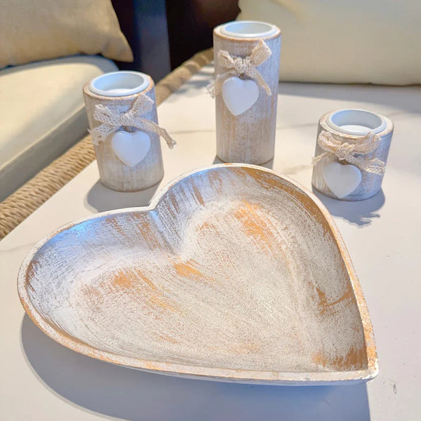 Candle Holder - Wooden White Set