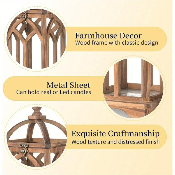 Candle Lantern - Rustic Wooden Set