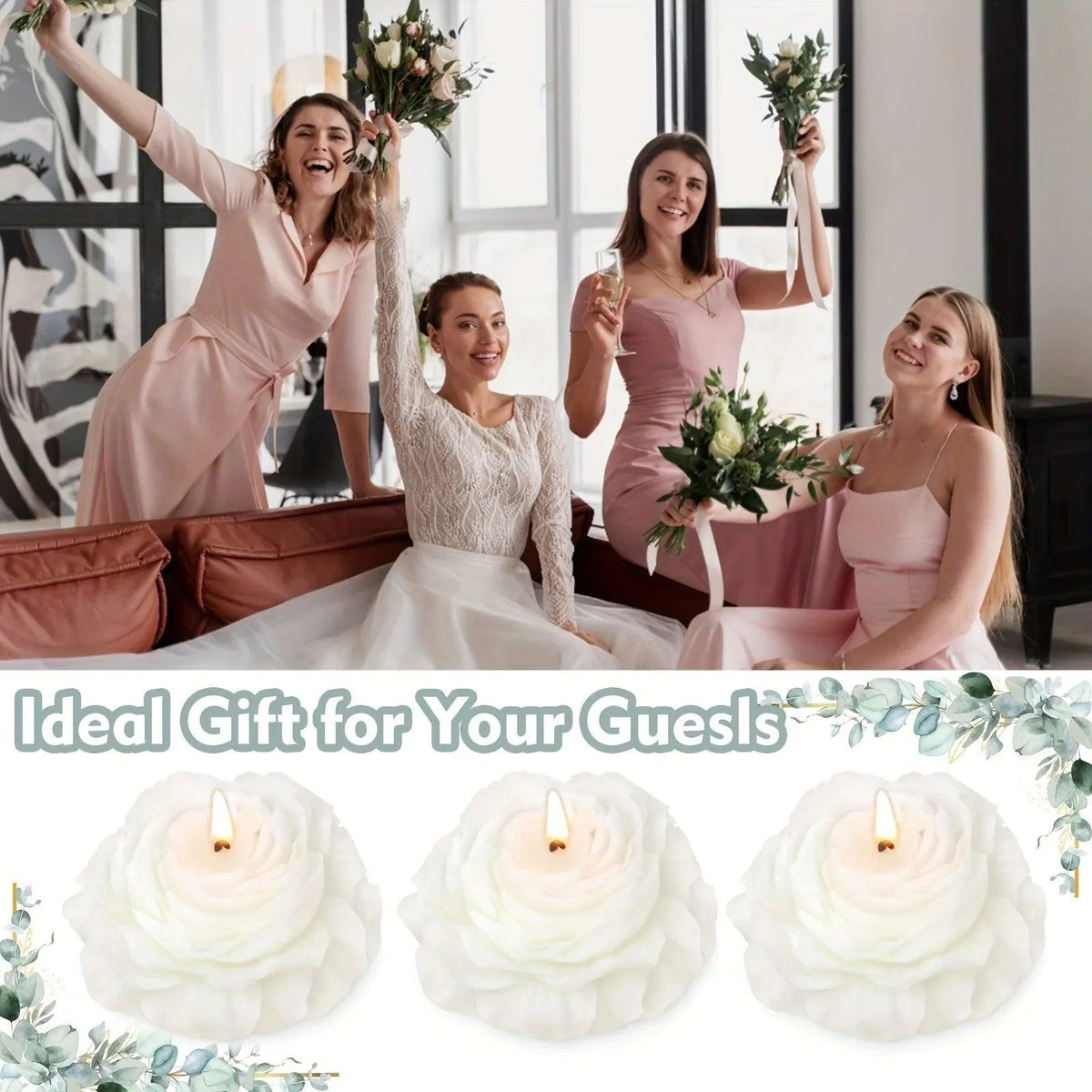 Candle Set - Peony Flower Scented Gold 24pcs
