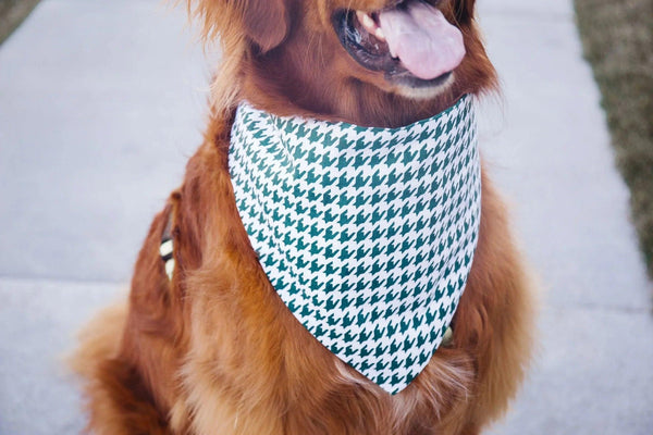 Dark Green Houndstooth Reversible Dog Bandana - Gifts for You 'n Me