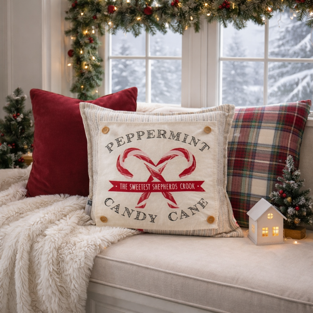 PANEL ONLY: SQUARE Christmas Peppermint Shepherds Hook Staff Jesus CANDY CANES