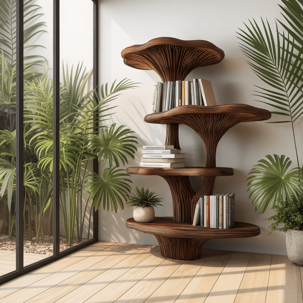 Canopy Handcrafted Natural Hardwood Mushroom Bookshelf