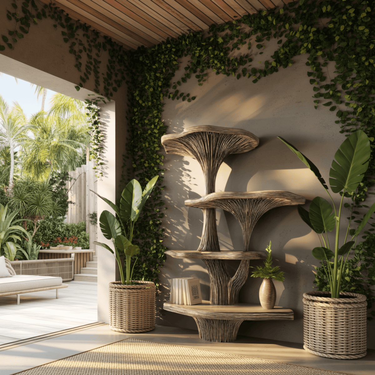 Canopy Handcrafted Natural Hardwood Mushroom Bookshelf