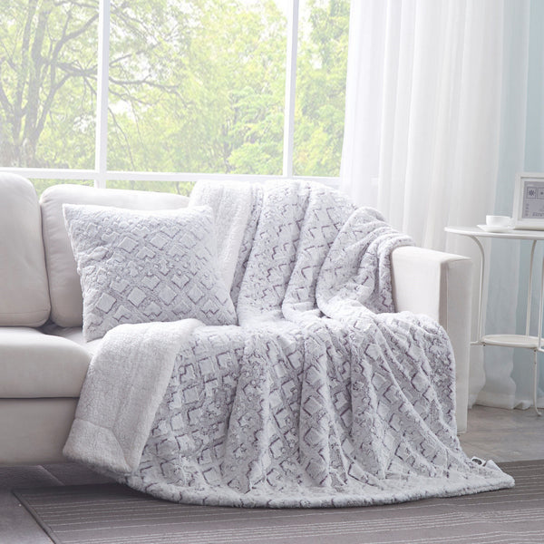 DaDa Bedding White Purple Faux Fur Pillow Cover