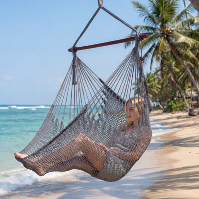 Caribbean Hammock Chair with Metal Spreader Bar Woven Rope Swing-Gray