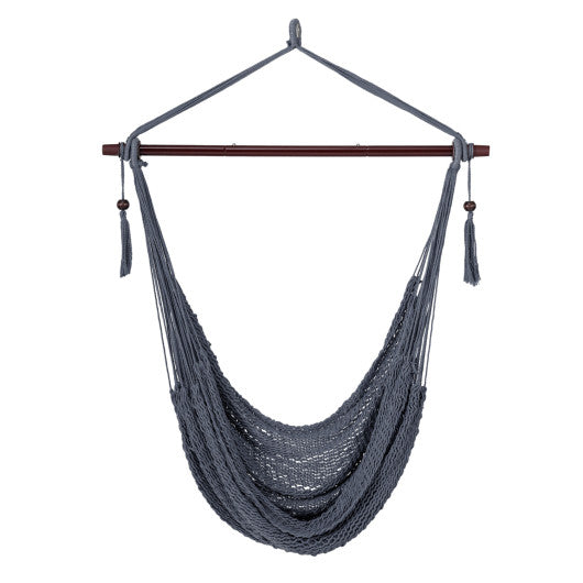 Caribbean Hammock Chair with Metal Spreader Bar Woven Rope Swing-Gray
