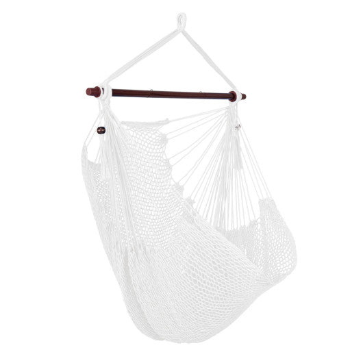 Caribbean Hammock Chair with Metal Spreader Bar Woven Rope Swing-Beige