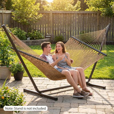 Caribbean Hammock with Spreader Bar for Patio Poolside-Khaki