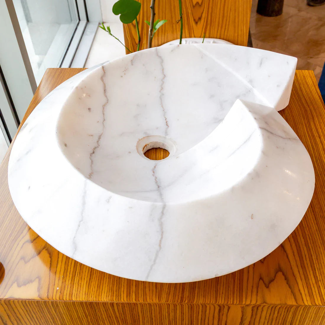 Carrara Marble Helix Shape Stone Above Vanity Bathroom Sink Polished (W)20
