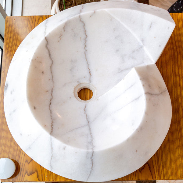 Carrara Marble Helix Shape Stone Sink Polished (W)20