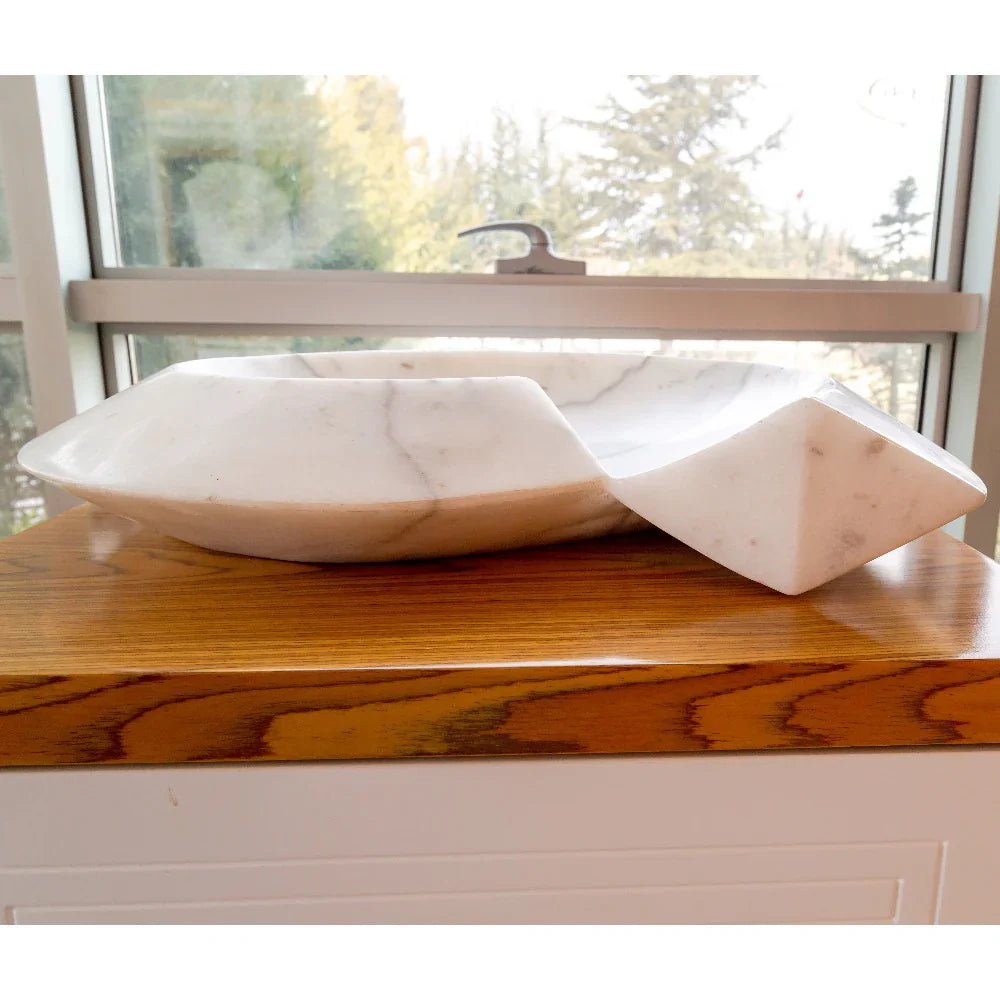 Carrara Marble Helix Shape Stone Above Vanity Bathroom Sink Polished (W)20