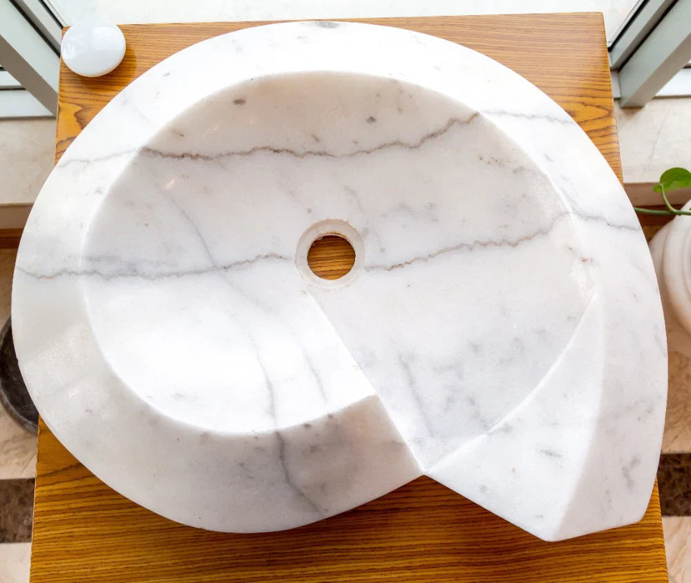 Carrara Marble Helix Shape Stone Above Vanity Bathroom Sink Polished (W)20