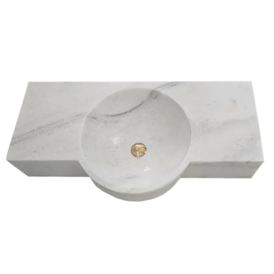 Carrara White Marble Above-vanity Wall-mount Bathroom Sink (W)16