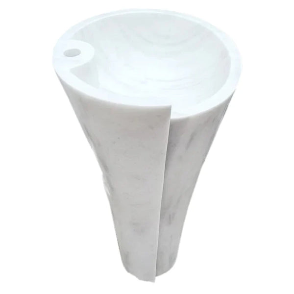 Carrara White Marble Stand-alone Designer Pedestal Bathroom Sink (W)16.5
