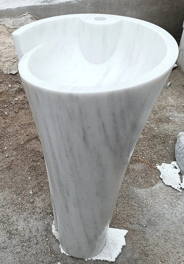 Carrara White Marble Stand-alone Designer Pedestal Bathroom Sink (W)16.5