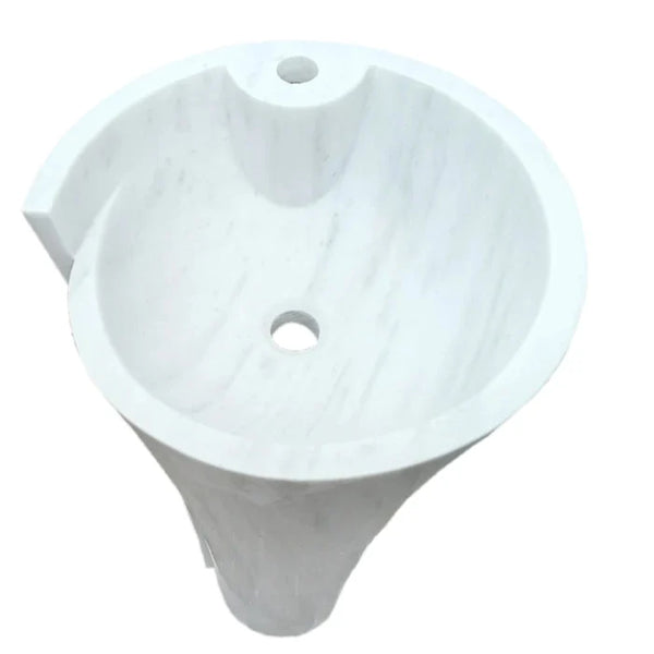 Carrara White Marble Stand-alone Designer Pedestal Bathroom Sink (W)16.5