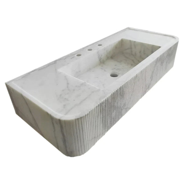 Carrara White Marble Wall-mount Bathroom Vanity Ribbed Textured Front (W)16