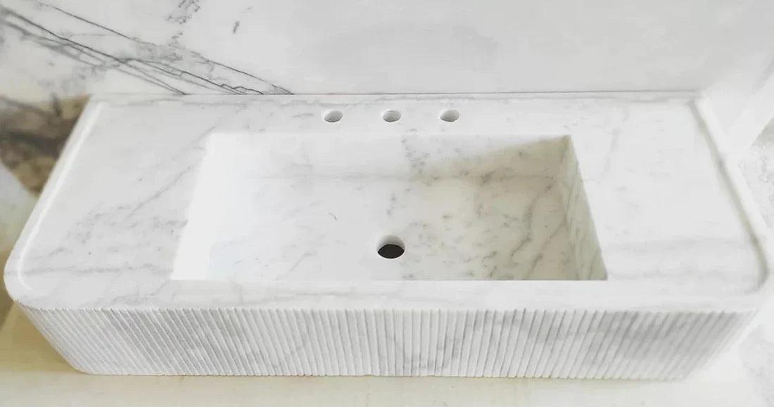 Carrara White Marble Wall-mount Bathroom Vanity Ribbed Textured Front (W)16