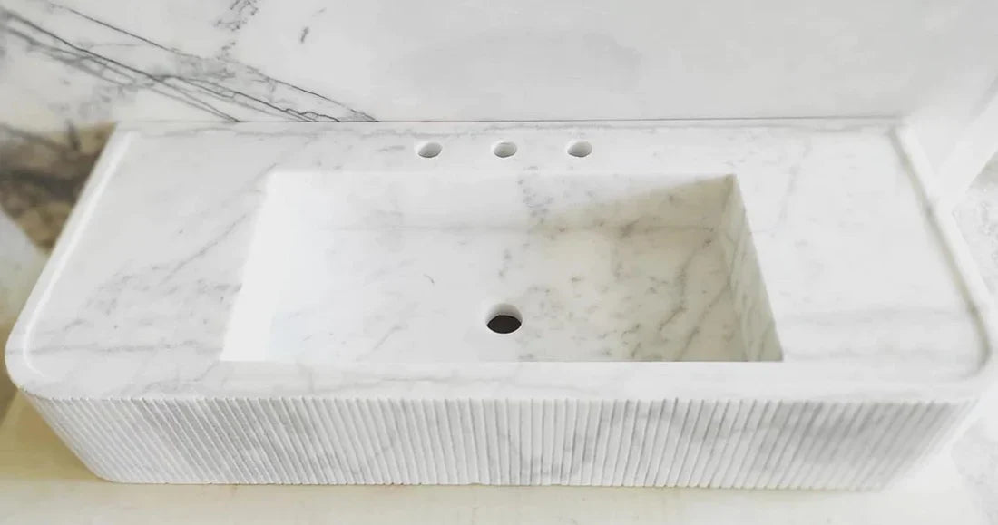 Carrara White Marble Wall-mount Bathroom Vanity Ribbed Textured Front (W)16