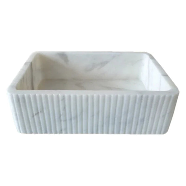 Carrara White Marble Wall-mount Bathroom Sink Ribbed Textured (W)16